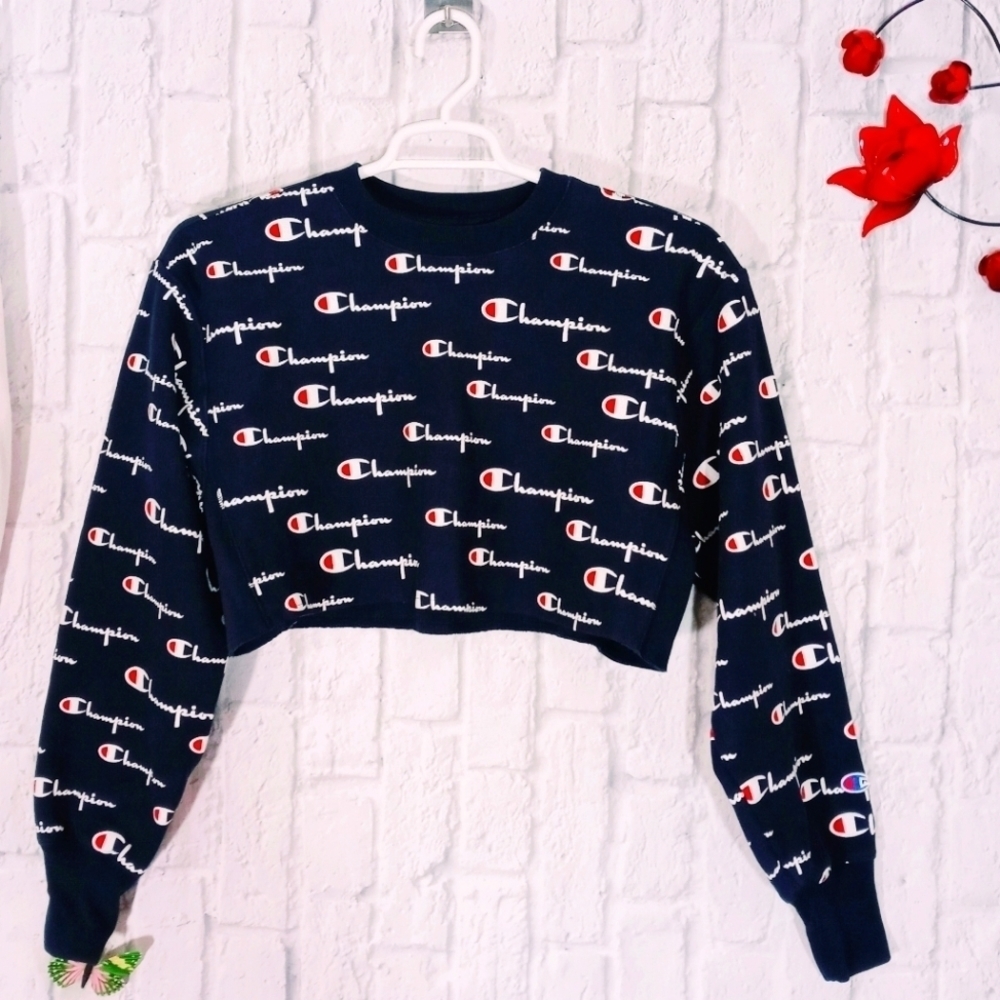 Champion Reverse Weave Women's S Crop‎ Spellout Graphic Sweatshirt Y2K